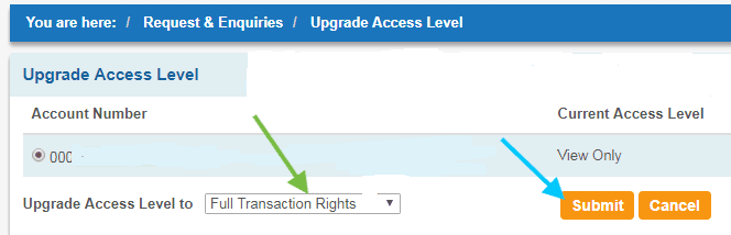 full transaction rights online sbi