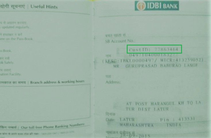 get customer id in idbi passbook