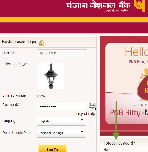 forgot password pnb net banking