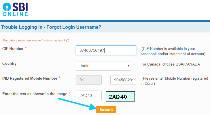 recover onlinesbi username