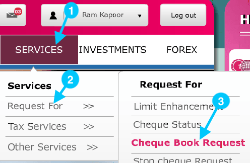 cheque book request in Axis Bank