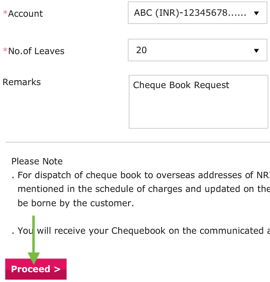 cheque book request details in Axis Bank