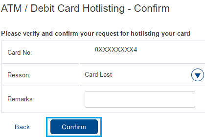 confirm HDFC debit card blocking request