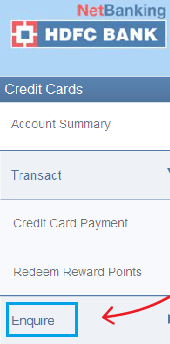 credit card hdfc under block enquire tab step next