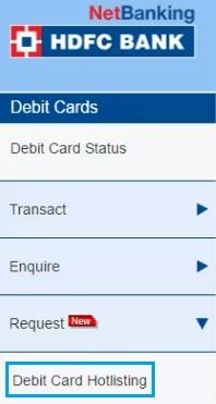 hdfc debit card hotlisting