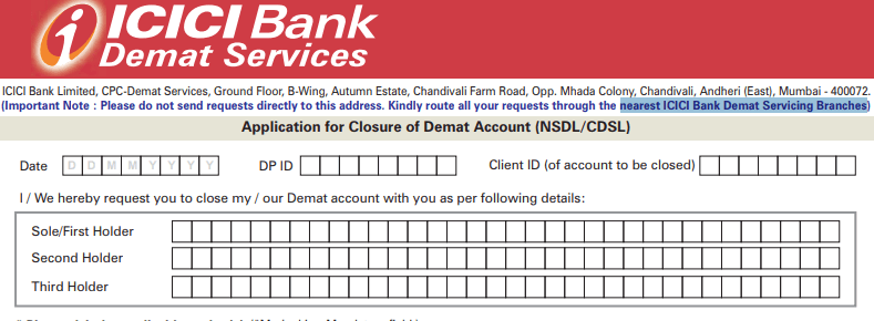 icici demat account closure form sample