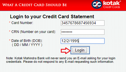 online kotak credit card statement login