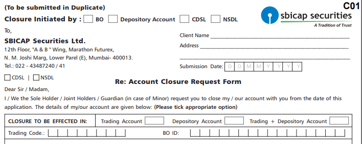 sbi demat account closure form sample