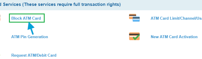 block atm card sbi online
