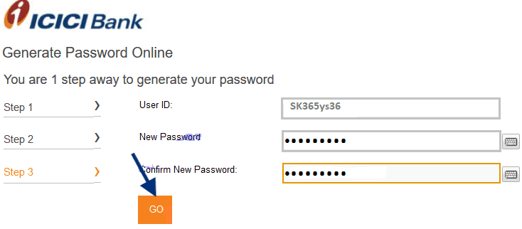 create new password icici credit card
