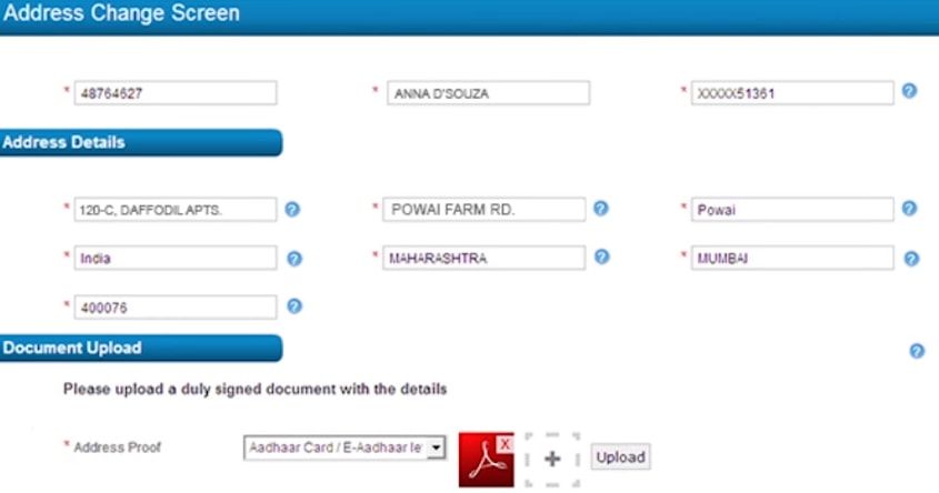 enter new address in hdfc bank online