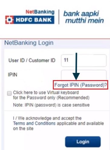 forgot login password hdfc net banking