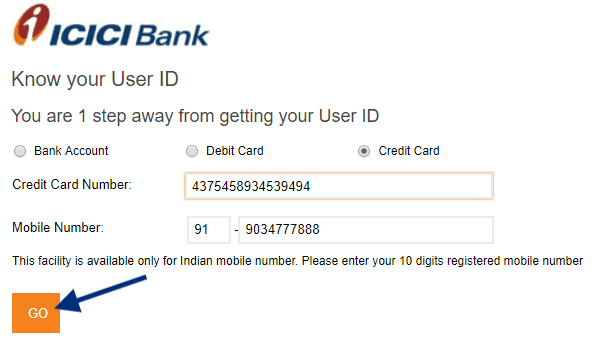 generate user id icici credit card