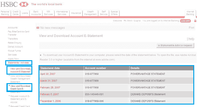 hsbc credit card statement