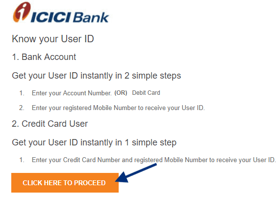 know user id icici credit card