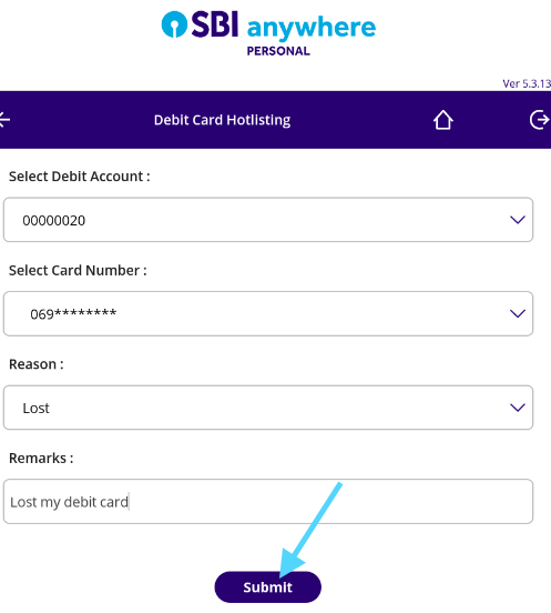 lost sbi debit card block sbi anywhere personal app