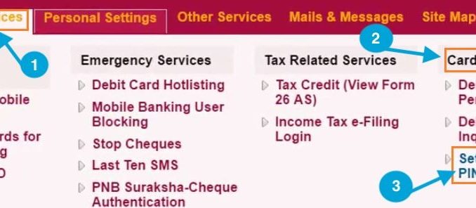 set reset debit card pin using net banking