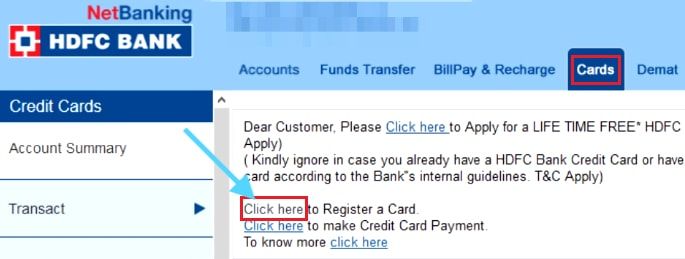 register for hdfc credit card net banking