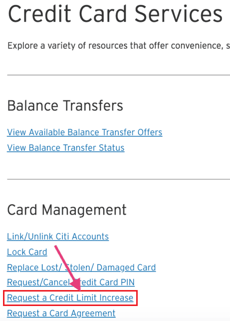 request for credit card limit increase citibank