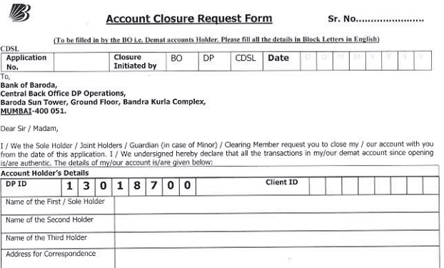 bank of baroda account closure form