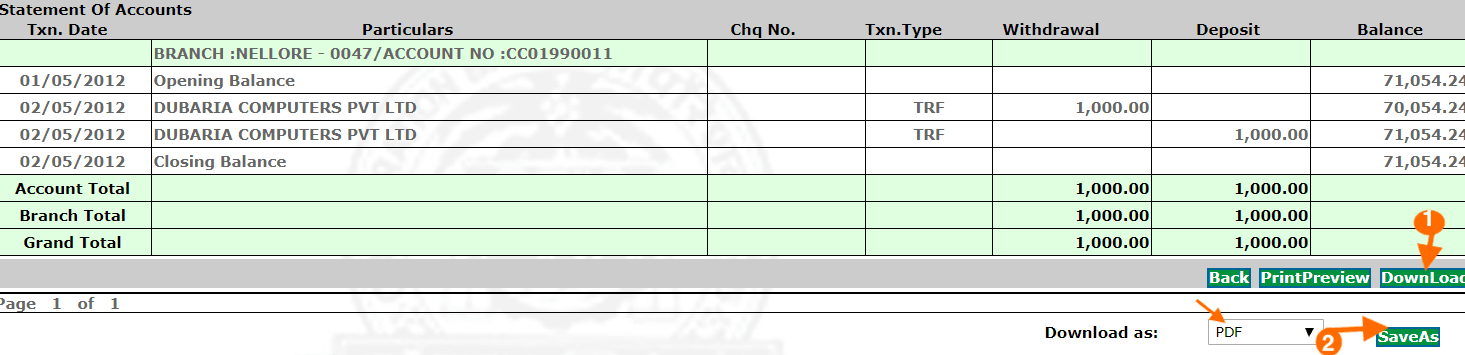 download Corporation Bank account statement