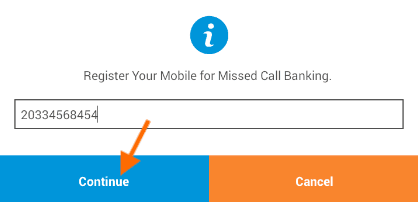 registration your mobile for missed call banking using account number