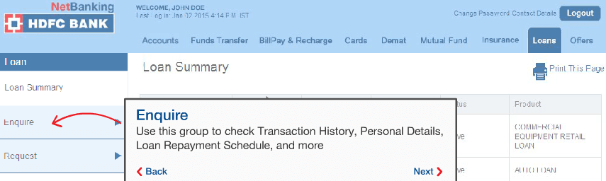 hdfc personal loan statement online