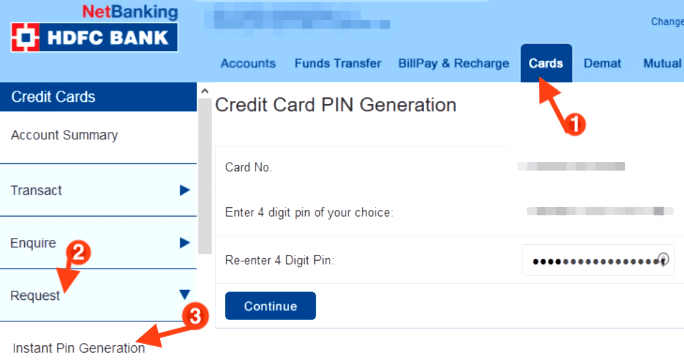 hdfc credit card pin generation