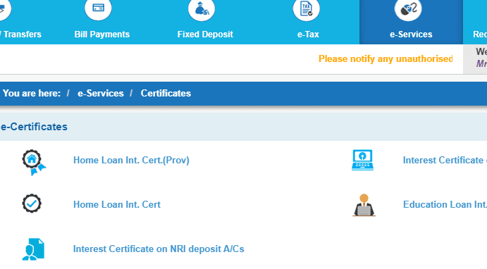 home loan certificates online sbi