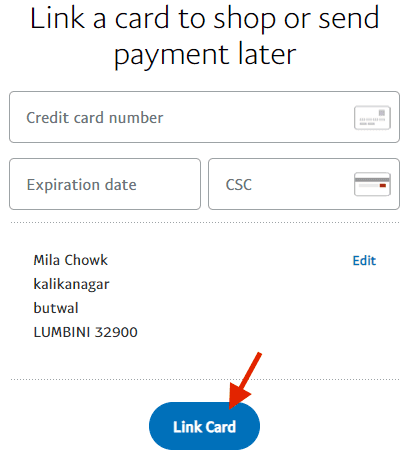 credit card details for paypal nepal