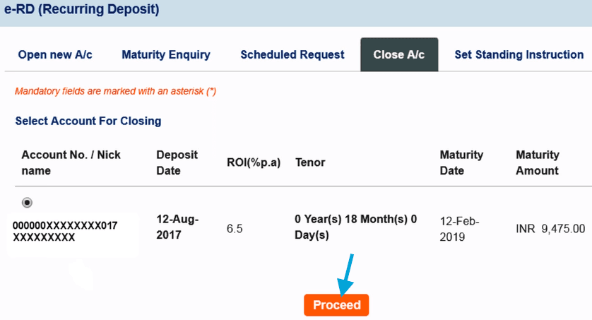 close sbi rd account online