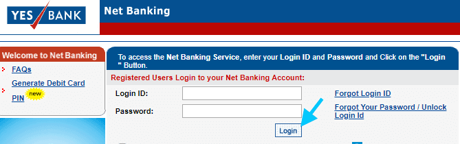 yes bank net banking login