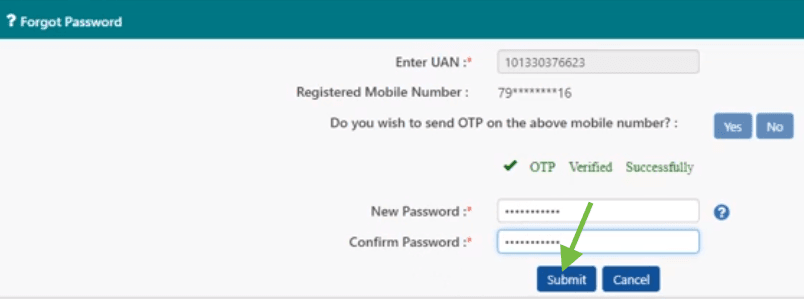 set new password epf india