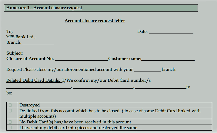 yes bank account closure form