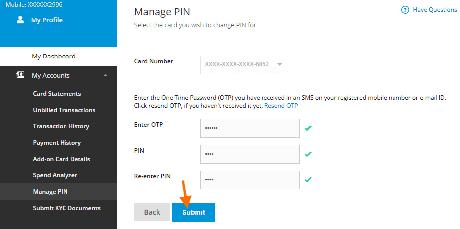 sbi credit card pin generation online