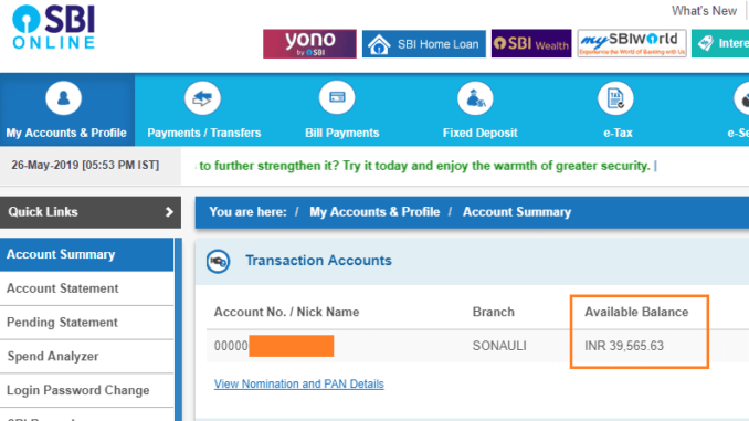 sbi balance check online
