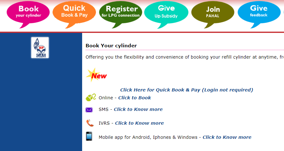 how to book hp gas by sms or call