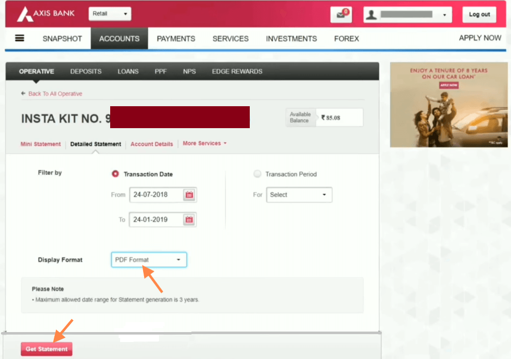 download axis bank account statement