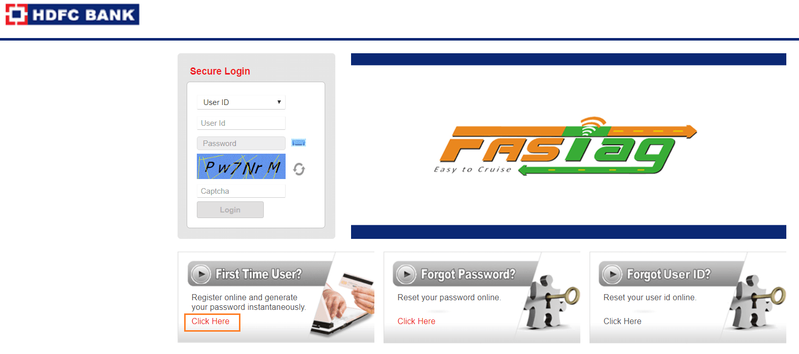 hdfc fastag login first time