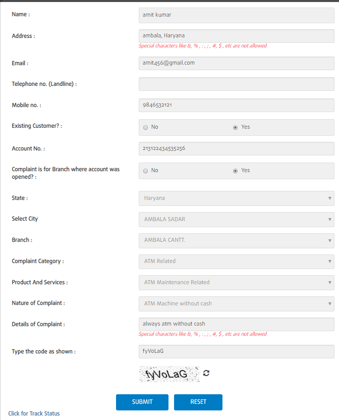 register complaint in bank of india online