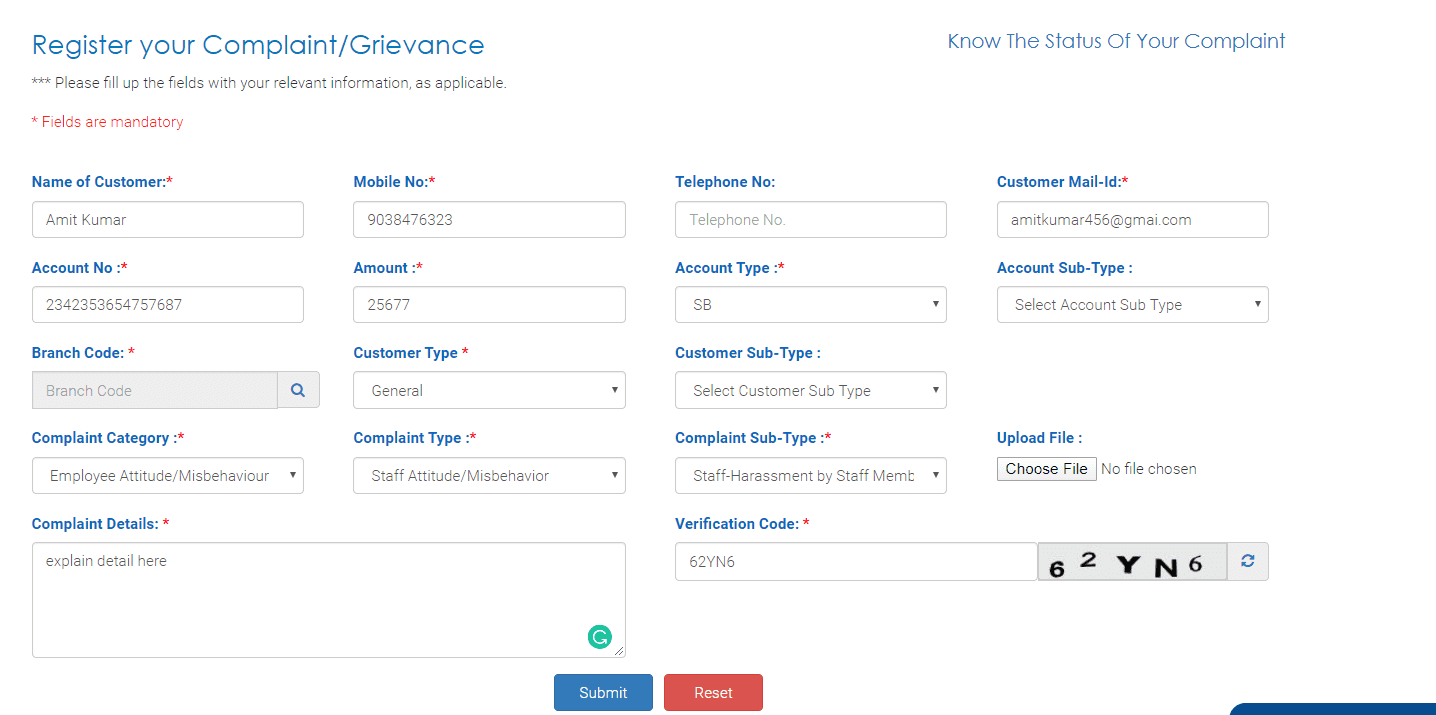 uco bank complaint form fill online