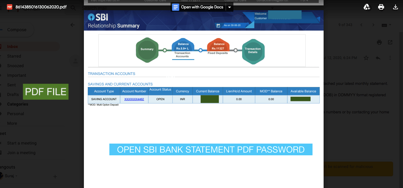 Open SBI Bank Statement PDF Password