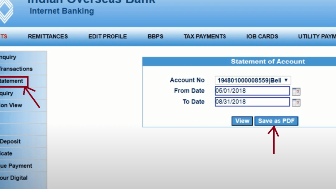 Download Indian Overseas Bank Account Statement in PDF format