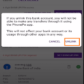 unlink bank account from phonepe