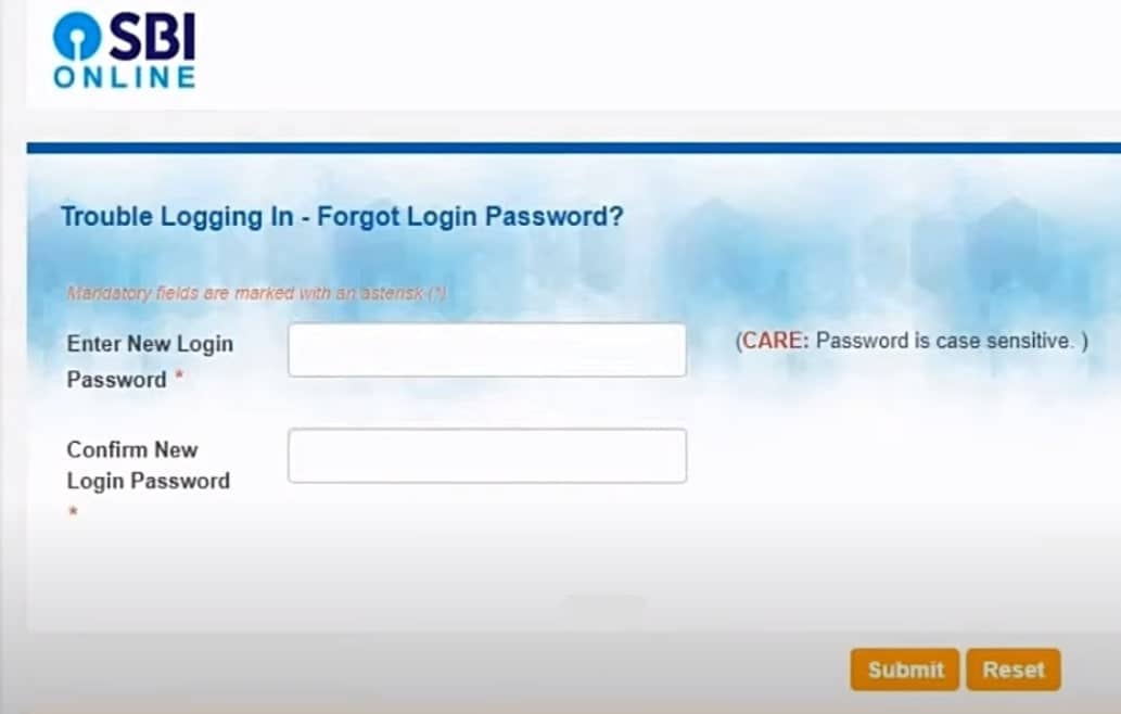 set new sbi yono login password