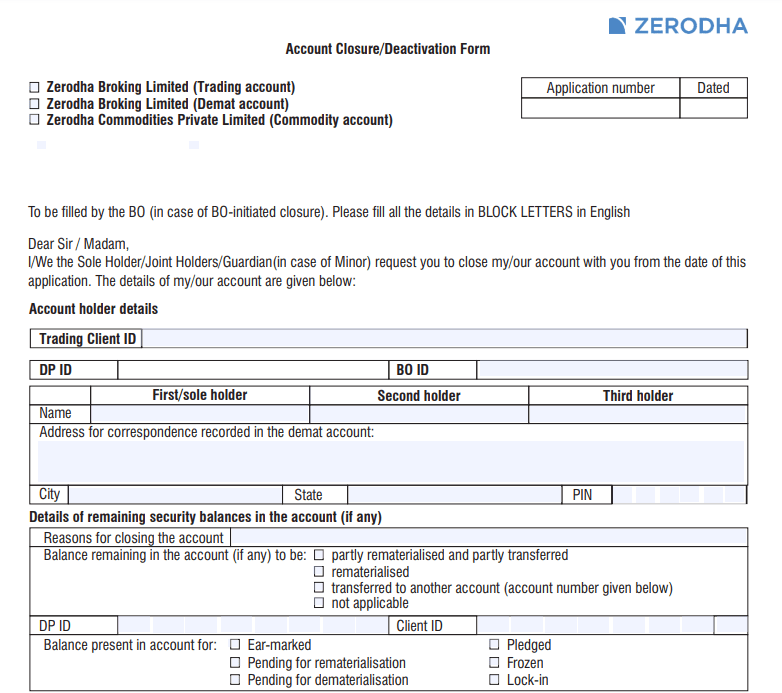 zerodha account closure form download