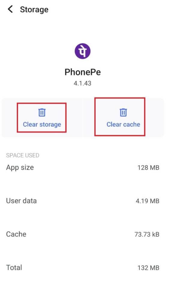delete storage cache phonepe