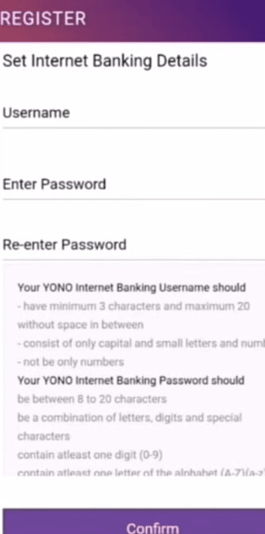 set username password yono sbi