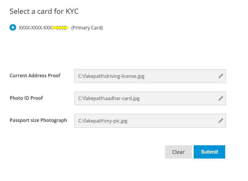 upload kyc documents sbi card