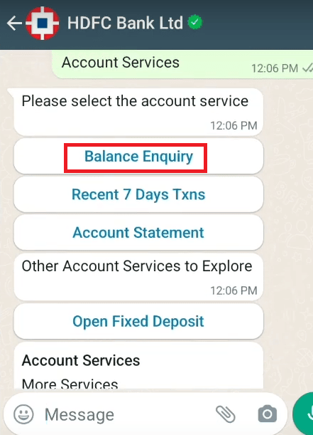 balance enquiry hdfc whatsapp banking